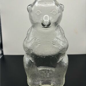 Vintage Snow Crest Clear Glass Bear Bank Figurine